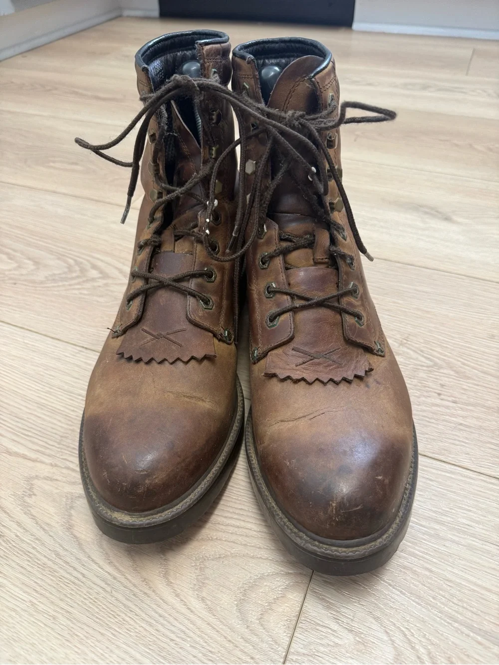 Twisted X Mens Brown Leather Kiltie Boots Lace Up Boots MWL0001 Size 10.5 EE